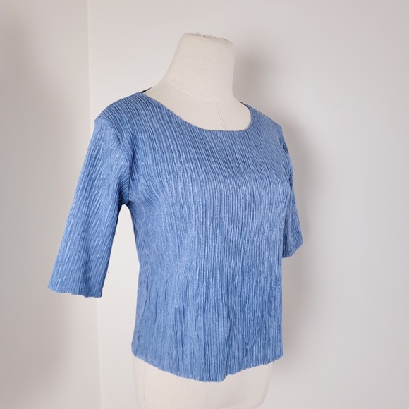Pleated Cardigan Set t-shirt Long sleeve pleats please collar ribbed top - Picture 12 of 13